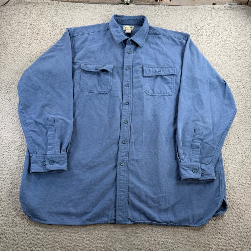 L.L Bean Chamois Shirt Mens 2XL Tall Blue Cotton Flannel Heavyweight REPAIR**